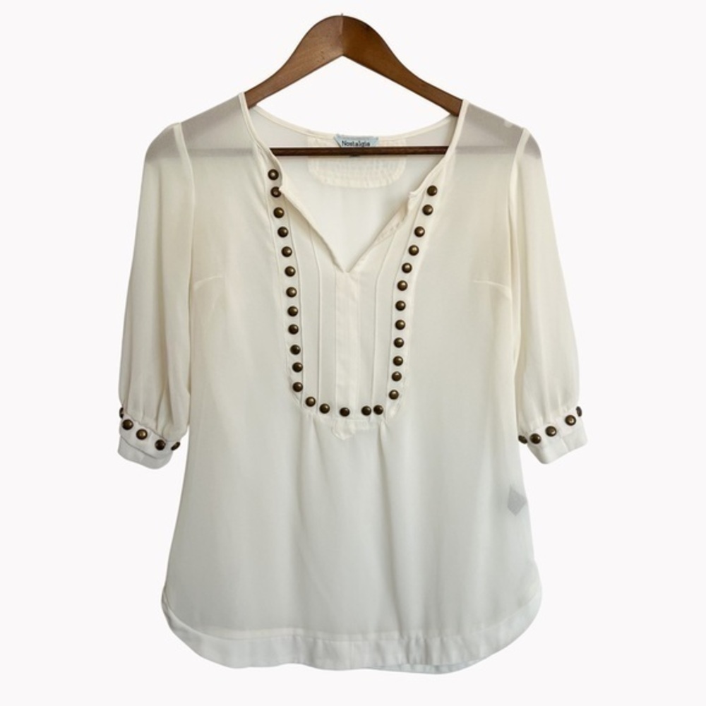 NOSTALGIA Studded Cream Blouse Size Medium